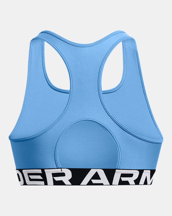 Women's HeatGear® Armour Mid Branded Sports Bra, Blue, pdpMainDesktop image number 10